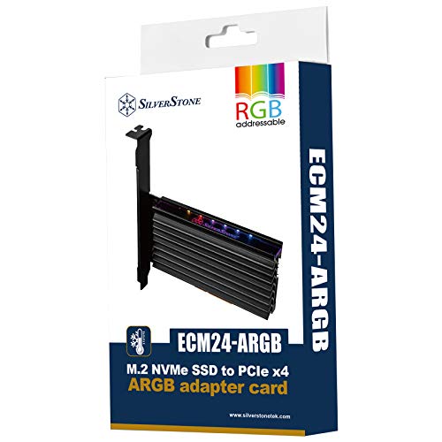 Silverstone SST-ECM24-ARGB - PCI-E Erweiterungskarte SuperSpeed, PCI Express x4 auf M.2 (NVMe SSD NGFF), Aluminium Kühlkörper + Thermal Pad, ARGB-LED-Blinkdesign