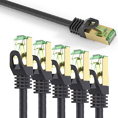 conecto CC50456 RJ45 Ethernet-Netzwerkkabel (S/FTP, PIMF, CCA AWG26/7), mit Cat7 Rohkabel 25,0m schwarz (5er Set + 1x gratis!)