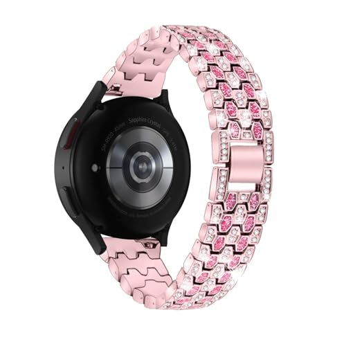 LXURY Edelstahl Armbänder für Samsung Galaxy Watch 6 40mm/ 44mm Armband Damen, mit Strass Diamanten Glänzendes Metall Ersatzarmband Kompatibel mit Samsung Watch 6 40mm/ 44mm Uhrenarmband (Rosa)