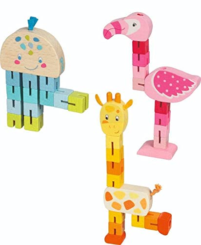 Goki 57372 Taschenpuzzle Giraffe, Flamingo, Oktopus Holzpuzzles, bunt