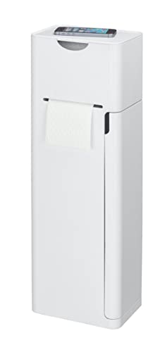 WENKO 6 in 1 Stand WC-Garnitur Imon Weiß matt - integrierter Toilettenpapierhalter, WC-Bürstenhalter, Ersatzrollenhalter, Stauraumfächer und Ablage, Kunststoff (ABS), 20 x 58.5 x 15 cm, Weiß