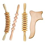 TPPIG 4 Teile/Set Holztherapie Massage Werkzeuge für Körperformung, Faszien Lymphdrainage Massagegerät Körper Roller Therapie