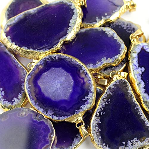 Natürliche Druzy-Geode-Achat-Scheibe, vergoldeter Kristall-Achat-Edelstein for die DIY-Herstellung von Halsketten-Anhänger-Schmuck, Geschenk-Hängedekoration YICHENGYIN ( Color : Purple Agate , Size :
