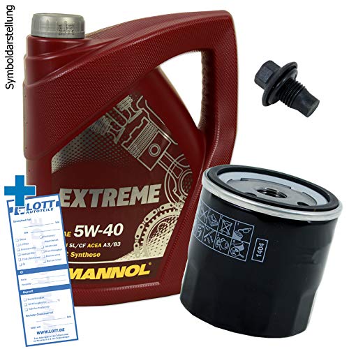 Ölwechsel Set Inspektion 5 Liter Mannol Extreme 5W-40 Öl Motoröl + Ölfilter + Öl Ablassschraube Verschlussschraube