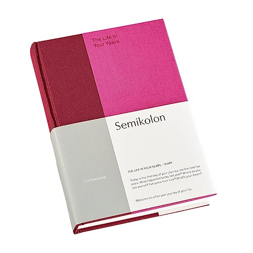 Semikolon 366301 – The Life in Your Years, 5-Jahres Tagebuch A5, Buchleineneinband, Englisch – raspberry fuchsia pink