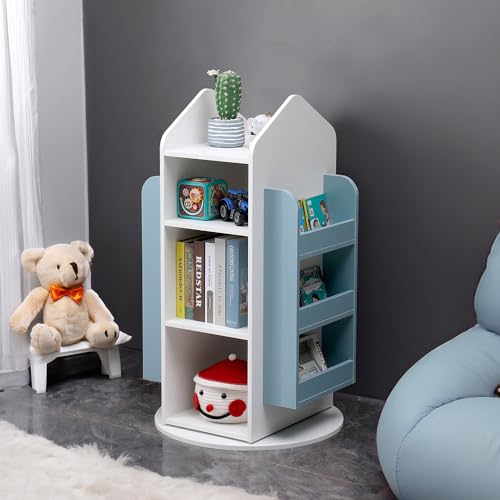 Home Deluxe - Kinderregal Juna - ca. 60 x 60 x 105,3 cm, Farbe: Weiß/Blau, 360° drehbar I Spielzeugregal Kinderbücherregal Kinderzimmerregal
