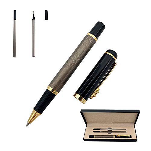 Accod Metall-Tintenroller Business Signature Pen fließendes Schreiben Stift mit zwei 0,5 mm schwarzen Minen Geschenkbox (Silber)