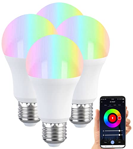 Luminea Home Control Lampen E27 Fassung: 4er-Set LED-Lampen E27, RGB-CCT, 9W, 806 Lumen, ZigBee-kompatibel (LED E27 RGB Glühbirnen Farbwechsel)