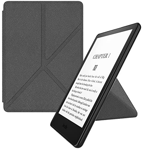 MyGadget Origami Hülle fürAmazon Kindle 11. Generation (Modell 2022-6 Zoll) - Kunstleder - Auto Sleep/Wake Funktion - Flip Case in Grau