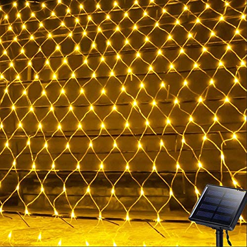 KINGCOO 100LED Lichternetz Lichtervorhang, Wasserdicht 1,1Mx1,1M 8 Modi Solar Vorhang Licht Sternen Lichterketten Nachtlicht für Weihnachten Party Hochzeit Garten Wanddekorationen (Warmweiß)