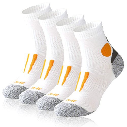 Occulto 4 Paar Running Socks für Sie und Ihn - stoßabfedernd, schützend, unterstützend und klimatisiert - Größen 35-46 wählbar (43-46, Weiß/Orange)