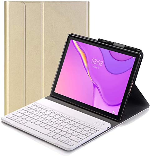 RLTech Tastatur Hülle for Huawei MatePad T10S - (QWERTY Layout), Ultradünn Flip Entfernbar Drahtloser Keyboardständer Ledertasche für Huawei MatePad T10S 2020, Gold