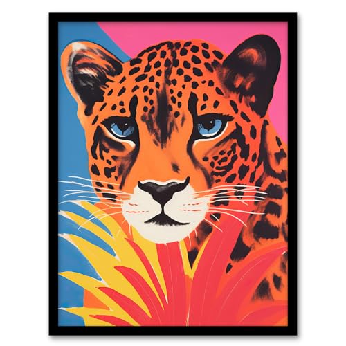 Cheetah and Pineapple Modern Screen Print Risograph Blue Pink Orange Artwork Painting Artwork Framed Wall Art Print A4