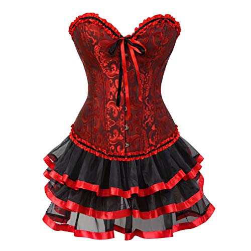 Corsagenkleid vollbrust korsett tutu kleider viktorianisch corsage große größe rock set günstige halloween Schwarz rot 6XL