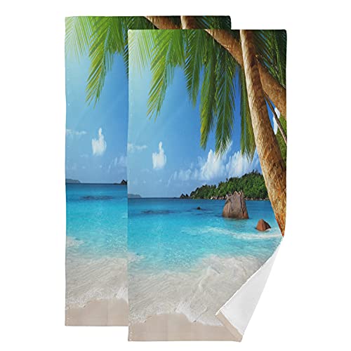 QMIN Handtuch Ozean Meer Strand Palme Handtücher weich saugfähig Gesichtshandtuch Set von 2 Waschlappen für Küche Badezimmer Yoga Gym Strand 71,9 x 36,6 cm