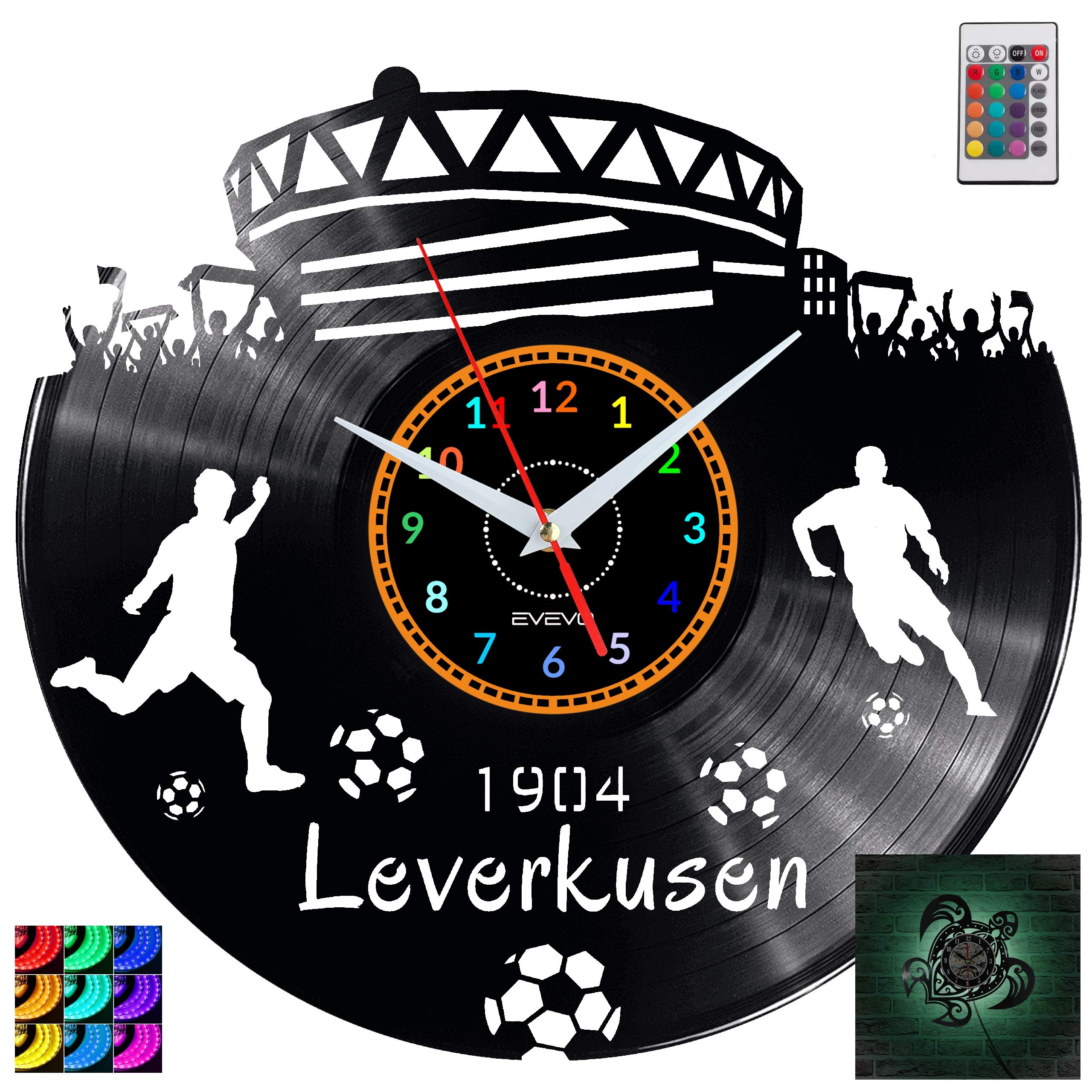 EVEVO Leverkusen Wanduhr RGB LED Pilot Wanduhr Vinyl Schallplatte Retro-Uhr Handgefertigt Vintage-Geschenk Style Raum Home Dekorationen Tolles Geschenk Uhr