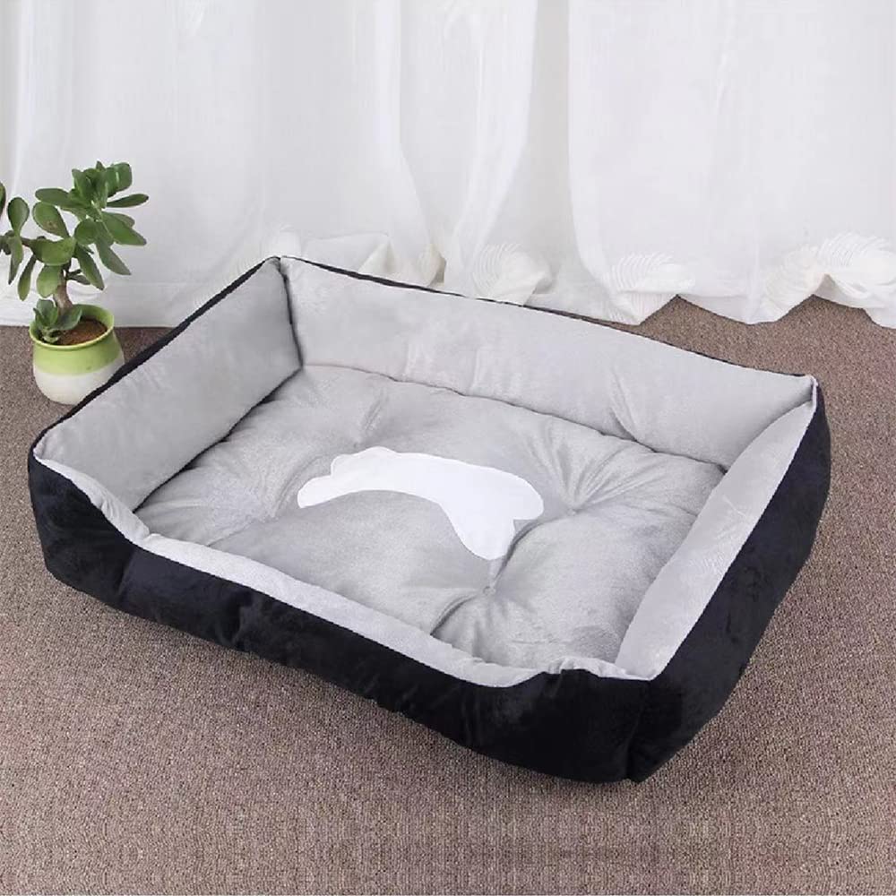 LICHOO Hundebett, Katzenbett, Plüsch-Haustierbett, weiches und bequemes waschbares Bett für Katzen und Hunde, geeignet für alle Arten von Haustieren (90×70×15cm,Schwarzgrau)