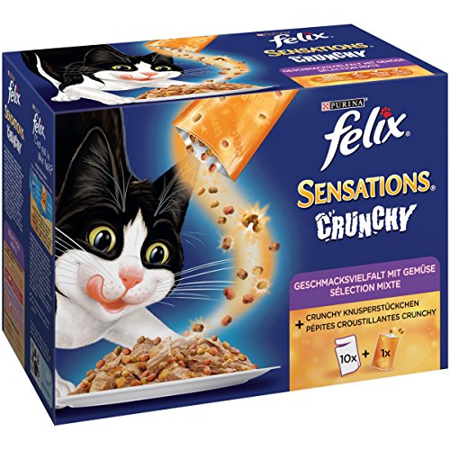 Felix Sensations Crunchy in Gelee Katzennassfutter (mit Crunchy Knusperstückchen Geschmacksvielfalt), 6er Pack (6 x 12 x 100g)