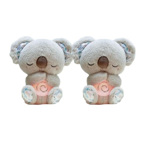 Soothing Koala Bear, Arrily Calming Otter, Breathing Otter Sleep Buddy, Soothe n Snuggle Sleep, Anxiety Relief, Portable Plush Toy with Music Lights & Rhythmic Breathing Motion (2Pcs-Grey)