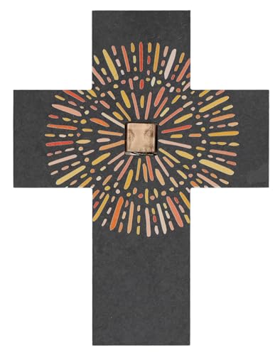BUTZON & BERCKER Schieferkreuz - Jesus ist in unserer Mitte. Modernes Wandkreuz aus Schiefer mit perlmutt-beigem Mosaikstein. Zur Hochzeit oder Firmung. Format 17 x 13 cm
