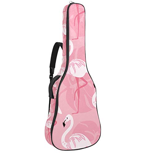Gitarren-Gigbag, wasserdicht, Reißverschluss, weich, für Bassgitarre, Akustik- und klassische Folk-Gitarre, Tropisches Pink, Flamingo-Muster