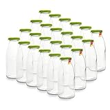 Flaschenbauer - 24 leere Glasflaschen 250 ml weiß mit Schraubverschluss TO43 hellgrün 0,25l - Zum selbst befüllen von Milchflaschen, Saftflaschen, Smoothie Flaschen