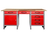 Ondis24 Werkbank 160 cm rot mit 6 Schiebern und Tür abschließbar Werktisch für Werkstatt Holz Arbeitsplatte