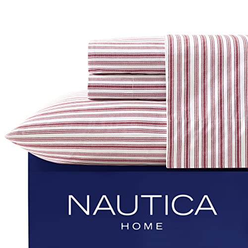 Nautica - Perkal-Kollektion – Bettwäsche-Set – 100 % Baumwolle, knackig und kühl, leicht und feuchtigkeitsableitend Bettwäsche, Twin, Coleridge Red