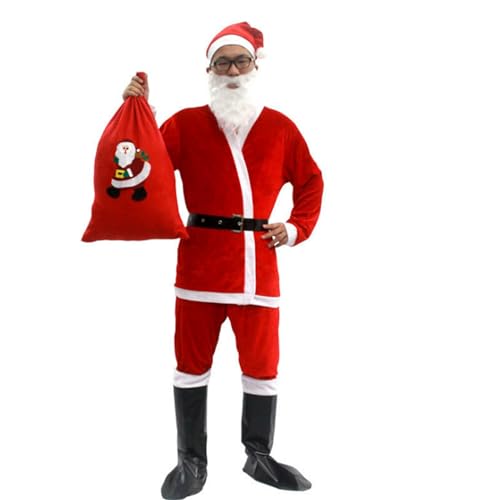 3/4/5/6/7Pcs Santa Clauses Costume Christmas Deluxe Santa Suit Disguises Santa Fake Beard Belt For Adults Women Men Christmas Santa Suit