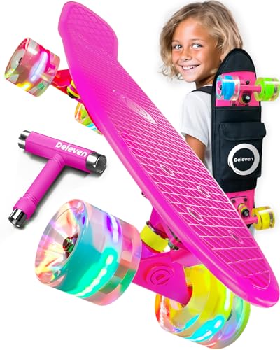 Skateboard Kinder ab 5 Jahre 56 cm Mini Cruiser Skateboard mit Leuchtrollen LED Rollen Anfänger Mädchen Jungen Kinderskateboards Kinder Skateboard Kinder ab 6 Jahre Skateboard Kinder ab 8 Jahre 9 10…