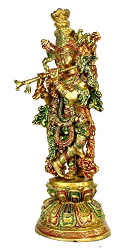eSplanade - Messing Krishna - mittlere Größe - Messing Kishan Krishna Murti Idol Statue Skulptur (15" Multi-Coloured Krishna)