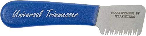 Hauptner 68533000 Trimmmesser links "Universal", 13 cm für Deckhaar, nichtrostend, blau