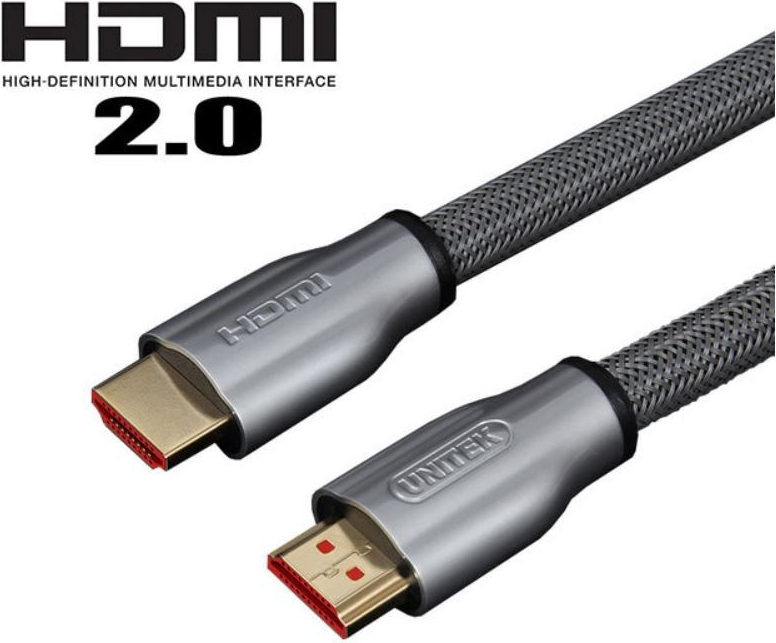 UNITEK 10 Meter HDMI-Kabel (M-M), Ver. 2.0 I Lux, 4K@60p, Audio-Video I Durchmesser 7,3 mm, 100% Kupfer, High Speed mit Ethernet HDMI Kabel, Monitorkabel, Displaykabel, Grau, Nylongeflecht, Zinkspitze