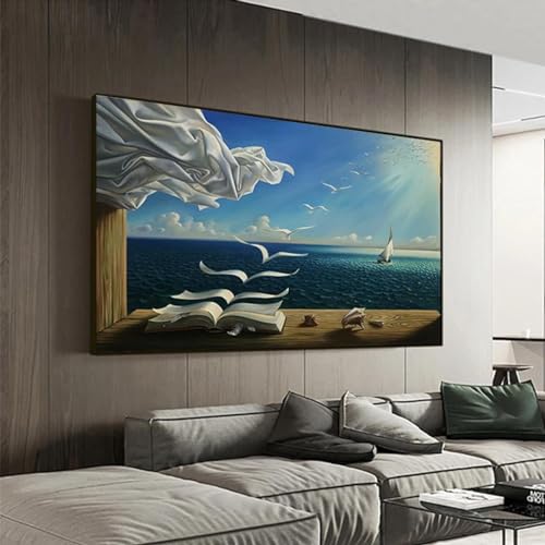 Zhaoyang Art Salvador Dali Gemälde „Das Wellenbuch Segelboot“, Wandgemälde auf Leinwand, ungerahmt, Wandkunst, Bilder, Dekoration, 43 x 65 cm/17 x 26 Zoll, ungerahmt