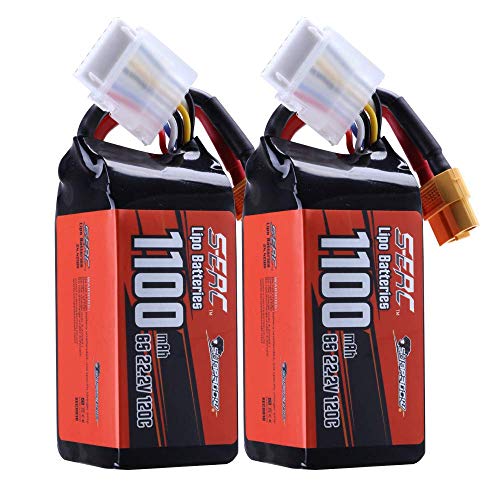 SUNPADOW 2 Pack 6S 22.2V Lipo Battery1100mAh 120C Soft Pack with XT60 Plug for RC FPV Helicopter Airplane Drone Quadcopter Racing Hobby