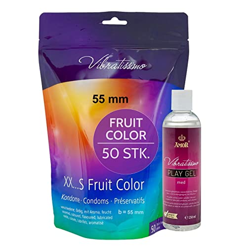 Vibratissimo Kondome Fruit Color 55mm, 50 Stück, 250ml Gleitgel