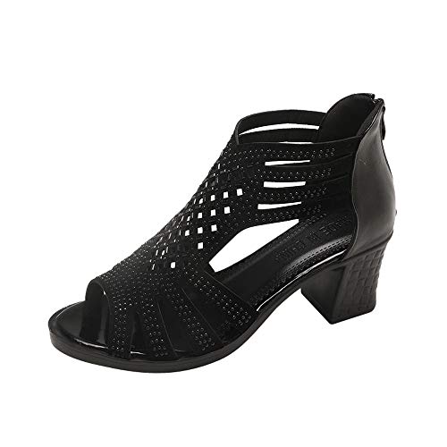 Lazzboy Sandalen Schuhe Damenmode Kristall aushöhlen Peep Toe Wedges Hochhackige (39,Schwarz)