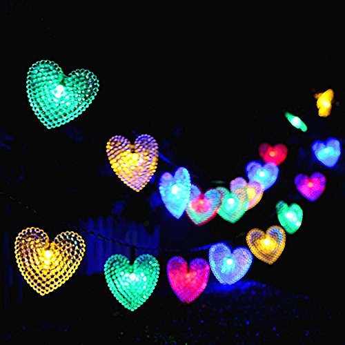 KINGCOO Solar Lichterkette Garten, 20ft 30LEDs Romantisch Liebe Herzform Wasserdicht Weihnachten Solar Sternenhimmel Schnur Lichter mit 8 Modi für Halloween Hochzeit Party(Mehrfarbig)
