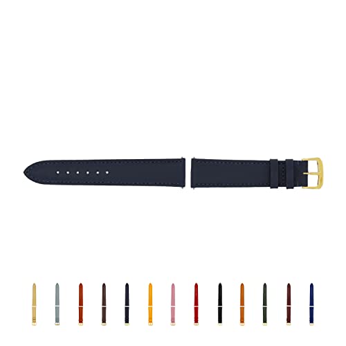 SELVA Uhrenarmband, 14-24 mm, Leder, zum Wechseln, Ersatzarmband für Smartwatch, Made in Germany, Größe:20 mm, Farbe:Ozeanblau mit Goldener Schließe