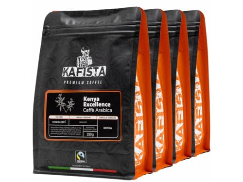 Kafista Premium Kaffee - Kaffeebohnen für Kaffeevollautomat und Espressomaschine aus Italien - Fairtrade - Spitzenkaffee - Barista Qualität (Kenya Excellence, 4x250g)
