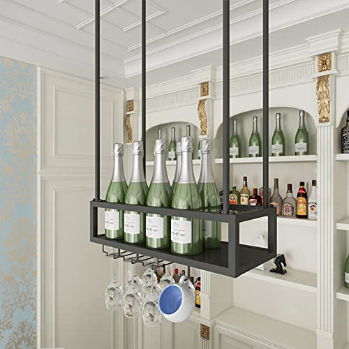 JEVHLYKW Schwarzes Decken-Weinregal, hängendes Champagner-Stielglas-Aufbewahrungsregal für Zuhause, Küche, Bar, Wandmontage, Weinflaschenregal (einfarbig, 100 x 25 cm (39 x 10 Zoll))