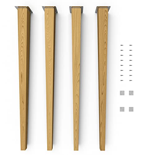 Sossai® Holz-Tischbeine - Clif Square | Öl-Finish | Höhe: 71 cm | HMF3 | eckig, konisch (gerade Ausführung) | Material: Massivholz (Eiche) | für Tische, Beistelltische, Schminktische