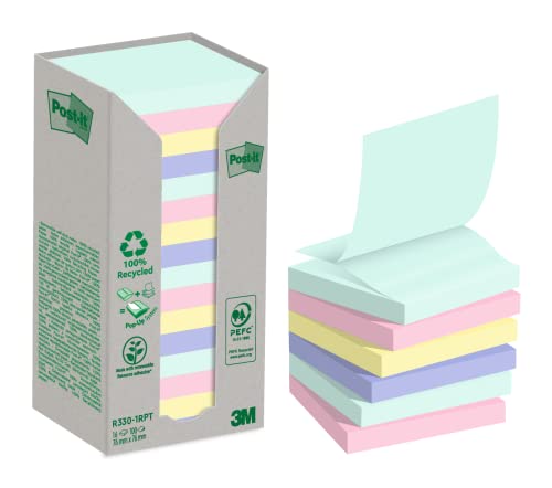 Post-it Recycling Z-Notes, farbig, 76 mm x 76 mm, 6 Blöcke á 100 Blatt