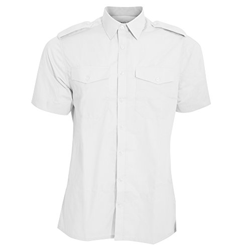 KUSTOM KIT Herren Piloten Hemd, Kurzarm (15,5) (Weiß)
