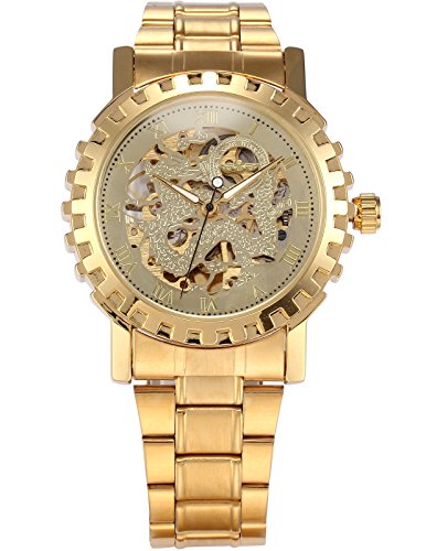 EASTPOLE Analog Herren Armbanduhr Automatik Mechanik Uhr mit Gold Armband aus Metall + EASTPOLE Geschenkbox PMW304