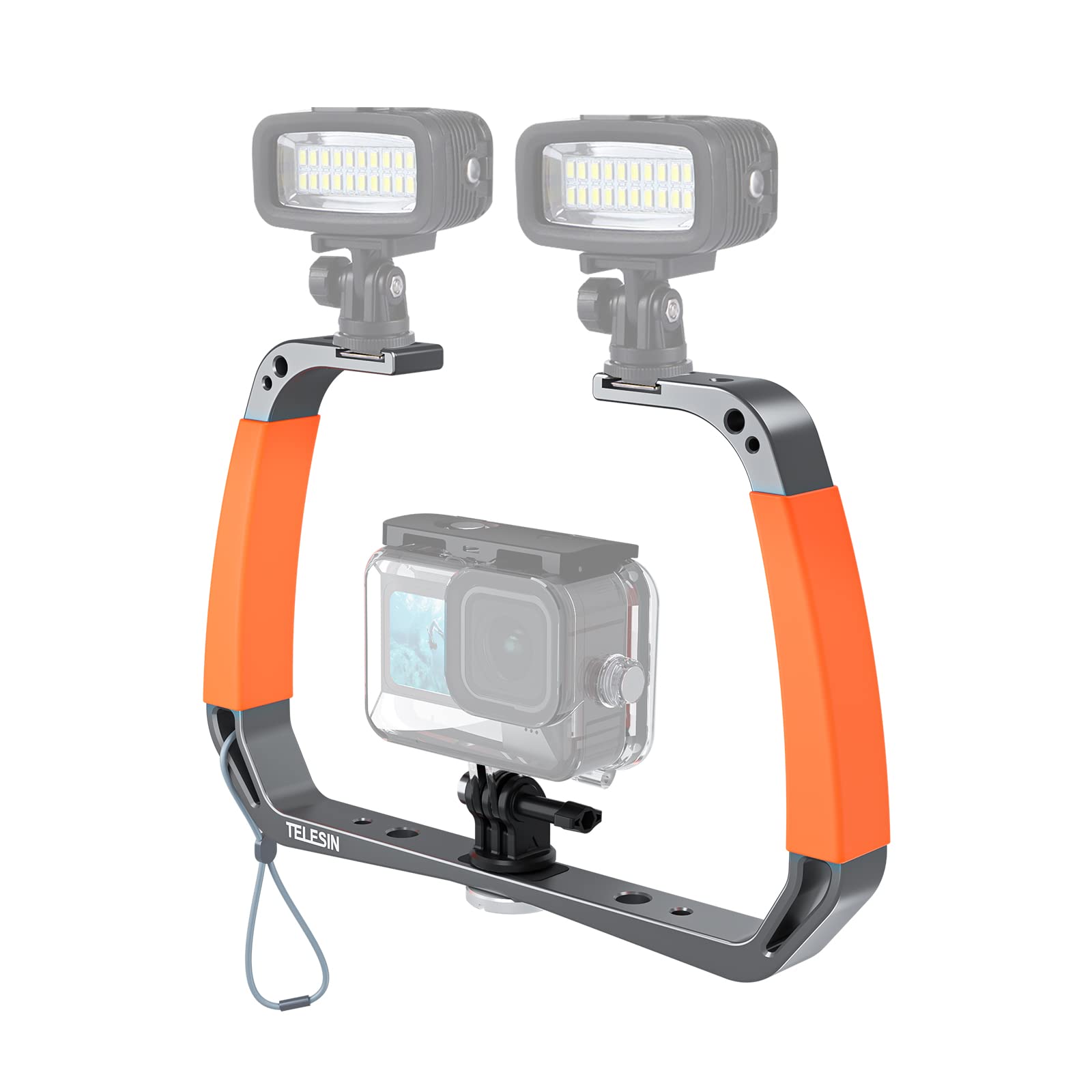 AuyKoo Diving Rig Stabilizer Aluminiumlegierung Doppelarmhalterung für GoPro Hero 12 11 10 9 8 7 6 Insta360 ONE DJI Action 2 Kamera