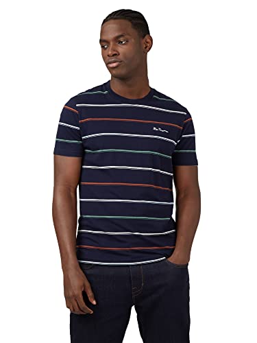Ben Sherman Herren T-Shirt mit Rundhalsausschnitt und kurzen Ärmeln, marineblau, L