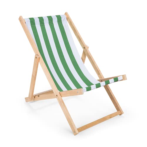 IMPWOOD Gartenliege aus Holz Liegestuhl Relaxliege Strandliege Grün-Weiß gestreift