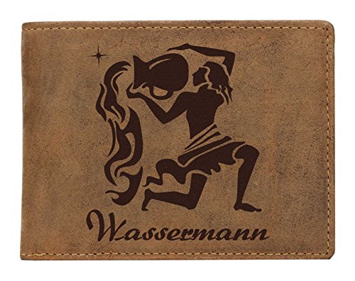 Greenburry Vintage Leder-Portemonnaie mit Wassermann Motiv I Lederbörse mit Sternzeichen Motiv I Sternzeichen-Geldbörse