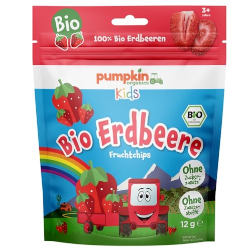 PUMPKIN ORGANICS: gefriergetrocknete Fruchtchips - Eine Packung hat 12g (Bio Erdbeeren, 72g=6 Packungen)